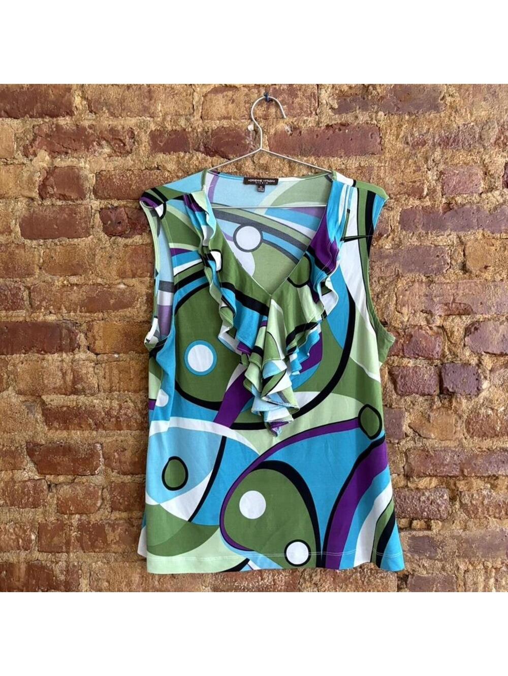 Vintage Adrienne Vittadini Psychedelic Abstract Print Blouse